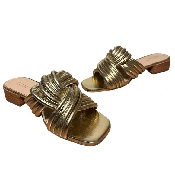 Cecelia New York Liv Metallic Knot Detail Block Heel Slide Sandals — Size 8 - Picture 2 of 13
